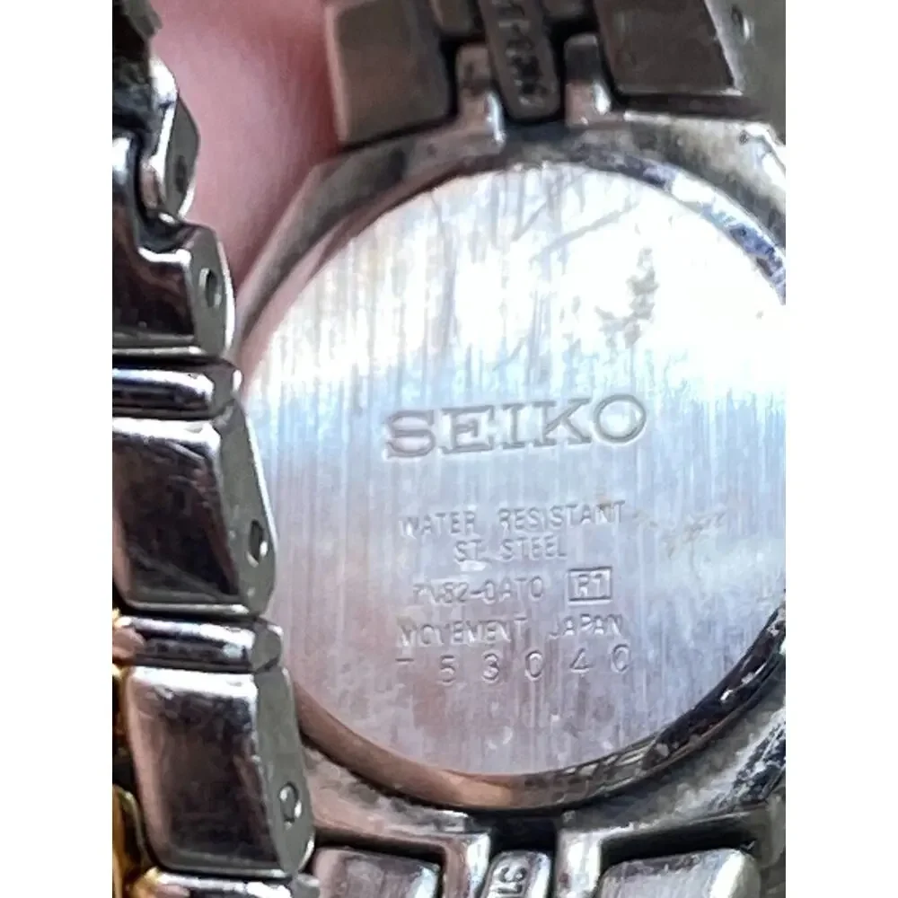 Seiko Quartz Womens Two tone Watch Blue Dial Works Glass Scratched see video)